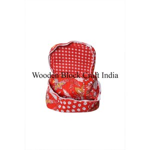 Ensemble de toilette en coton imprimé à la main, rouge, magnifique, 3 pièces, grande capacité, sac à fermeture éclair lavable, durable, réutilisable, pour les voyages - Product Image 3