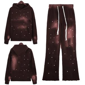 เสื้อฮู้ดพลอยเทียมสวมใส่สบายพร้อมรายละเอียดแวววาวบริการออกแบบชุดวอร์มและกางเกง - Product Image 2