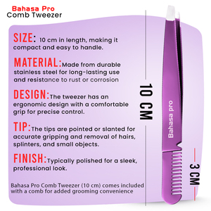 Pinzas para cejas con peine de acero inoxidable, logotipo personalizado, aplicador de extensiones de pestañas postizas, herramientas de depilación de Bahasa Pro - Product Image 2