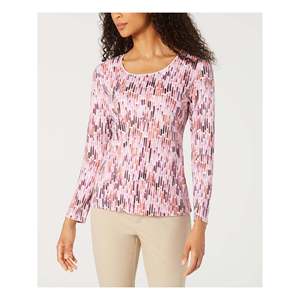 Top casual rosso da donna Karen Scott, in poliestere traspirante, stampato con acquerelli, taglia piccola - Product Image 1