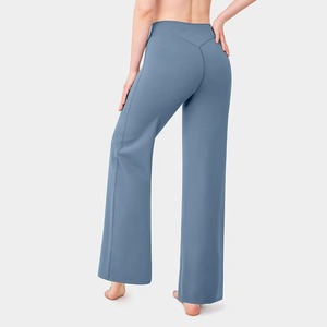Pantalones rectos sueltos lisos personalizados para mujer, ropa deportiva de alta calidad, Pantalones rectos elásticos de cintura alta y pierna ancha para mujer - Product Image 1