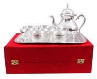 Théière plaquée argent aspect antique avec 6 tasses et 1 plateau Vaisselle sans fin Article décoratif Diwali Cadeau Article à vendre