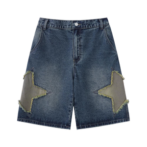 Short en jean pour hommes, avec broderie de vêtements dégradés, impression logo personnalisé, short ample en denim pour hommes - Product Image 1