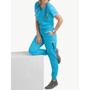 Ensembles de gommage pour femmes tous temps Uniformes de haute qualité Stretch Poly Spandex Joggers Pantalons Médical Dentaire Vente en gros Ensembles de gommage en vrac - Product Image 1