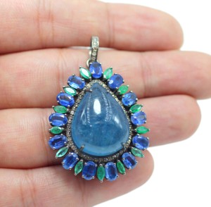 925 argent Sterling naturel aigue-marine lisse pendentif cyanite pendentif émeraude pendentif pierre précieuse diamant pendentif bijoux en argent - Product Image 1