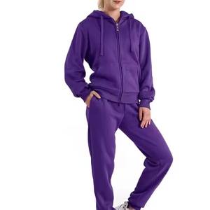 Fournisseur de vêtements en gros, vêtements pour femmes, survêtement personnalisé avec logo, ensemble deux pièces avec sweat à capuche zippé et pantalon de jogging - Product Image 1