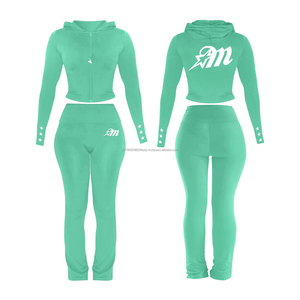 Conjunto Deportivo Casual de Dos Piezas para Mujer, Sudadera con Cierre y Capucha, Top Corto, Pantalones de Cintura Alta, Traje Deportivo - Product Image 1