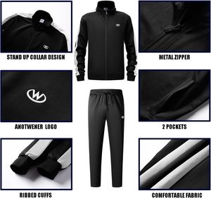 Ensembles de survêtement 2 pièces décontracté pour hommes, veste à fermeture éclair complète et pantalon de survêtement à manches longues, tenues de sport - Product Image 5