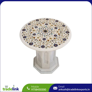 Modern Floral Inlay Marble Coffee <b>Table</b> Easy Assembly with Sophisticated Octagonal <b>White</b> Glass Top Home Furniture - Product Image 6