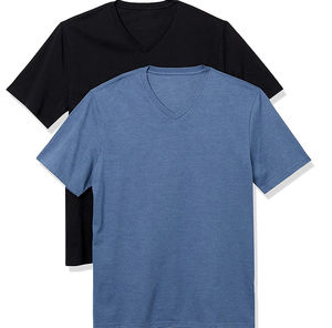 เสื้อยืดแขนสั้นคอวีสำหรับผู้ชายเสื้อยืดผู้ชายผ้าคอตตอน100% ล้วนสีพื้น - Product Image 1