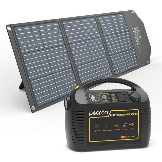 Pecron 500W Fast Charging Portable Power Station with 100W Solar Panel for Outdoor Camping