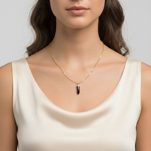 Collier pendentif en argent sterling plaqué or en forme de balle en onyx noir pour fiançailles, mariage, style romantique - Product Image 4