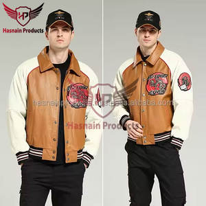 Chaqueta de cuero de bombardero de primavera y otoño de invierno para hombre ODM de alta calidad con bordado elegante producto terminado al por mayor - Product Image 3