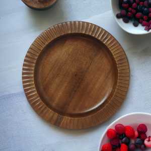 Ensemble de vaisselle marron à motif nid d'abeille plateau de service en bois de manguier écologique pour les mariages de Noël de vacances fabriqués à la main - Product Image 3