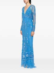 Robe de soirée marocaine à col en V et à une épaule, en mousseline de soie antistatique, à perles, style A-line, pour bal de promo, longueur totale, respirante, devant - Product Image 3