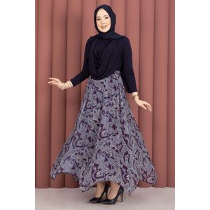 Soft and Breathable Asymmetrical Chiffon <b>Skirt</b> with Shawl Pattern Digital Print Wrap Pencil Straight Styles-Plum Patchwork - Product Image 3
