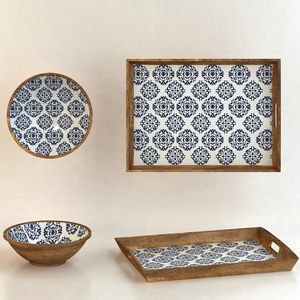 Lot de 2 plateaux de luxe de couleur gris et bleu ciel au design moderne en fer de forme ovale faits à la main pour la vaisselle décorative - Product Image 6