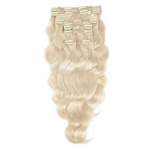 Extensiones de Cabello Humano Remy Brasileño Ondulado con Clip, Rubio Perla # Cinta Adhesiva Invisible Estilo 1001 - Product Image 1