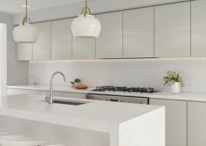 แผ่นควอตซ์ขัดเงา Perla Carrara ขนาด 2 ซม. 3 ซม. กำลังเป็นที่นิยม สำหรับใช้ทำเคาน์เตอร์ครัวในงานก่อสร้างเชิงพาณิชย์จำนวนมาก - Product Image 1