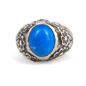 Handmade 925 Sterling <b>Silver</b> <b>Ring</b> for <b>Men</b> Oval Cut Lapis Lazuli Stone Engraved Bands Everyday Wear Natural Stone Jewelry - Product Image 4