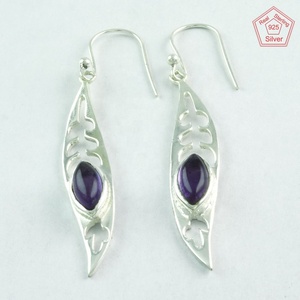 Boucles d'oreilles exclusives en argent sterling 925 avec des bijoux de mariage en pierre d'améthyste pourpre de feuille attrayante du fabricant indien - Product Image 3