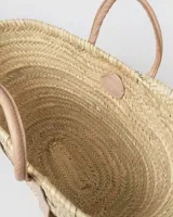 Sac fourre-tout en paille de feuilles de palmier marocaines tissé à la main, style minimoroccolisme, avec poignées en cuir, grande/moyenne taille, pour le shopping, vente en gros