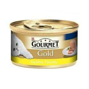 อาหารแมวผู้ใหญ่บรรจุกระป๋องสีทองพร้อมไก่สับ85กรัม X 24ชิ้น