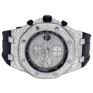 Meilleure vente Montre luxueuse en diamant avec bracelet en silicone noir Lab Grown Hip Hop Fashion Wrist Watch disponible en vrac - Product Image 1