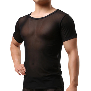 Men's Elastic Gym Clothing T-Shirt Streetwear Tops with O-Neck Wholesale Short Sleeves Undershirt Tops - Product Image 1