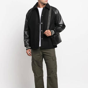 Chaquetas Universitarias Largas Personalizadas OEM de Alta Calidad, Chaqueta Universitaria con Logotipo Serigrafiado, Chaqueta de Béisbol de Lona con Cremallera de Cuero para Hombre - Product Image 6