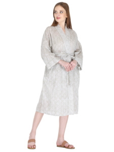 100% algodón hecho a mano mujer Kimono bata larga Bohemia Hippie Albornoz Floral impreso vestido estilo diario étnico transpirable espalda - Product Image 5