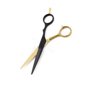 กรรไกรร้านเสริมสวยสีทองสีดำแบบปรับได้สำหรับสไตลิสผมทื่อแหลมเหล็กพรีเมี่ยมที่วางนิ้วความสบาย - Product Image 2