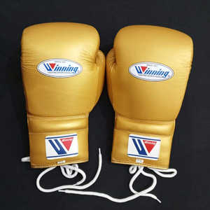 Gants de boxe de compétition de haute qualité, fabriqués sur mesure, à lacets, dorés, gagnants, 100% cuir véritable - Product Image 1