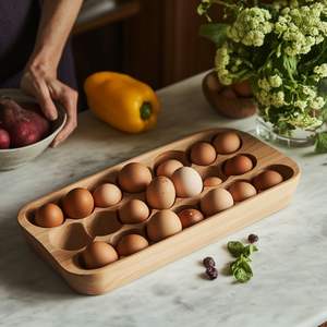 Porte-œufs en bois de style ferme pour le stockage de comptoir de cuisine et la conception d'affichage de décoration de maison rustique - Product Image 1