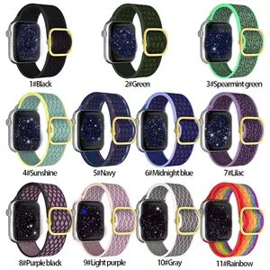 ยืดหยุ่นสมาร์ทนาฬิกาสําหรับIwatch Series 7 6 5 4 3 2 1 SEสายนาฬิกาDouble Loopไนลอน 41 มม.45 มม.Oppกระเป๋าโลโก้ที่กําหนดเองยอมรับ