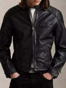 Chaqueta de Motociclista de Cuero Auténtico Negra para Hombre, Estilo Café Racer, Cuello Alto, Acolchada, Ajustada, Transpirable y Ecológica - Product Image 3