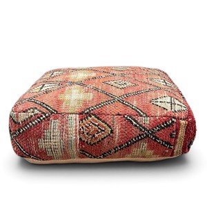 Pouf carré marocain artisanal, motif géométrique abstrait, style bohème, tissu 100% coton, multifonctionnel, pour le salon - Product Image 1