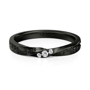 แหวนแต่งงานผู้ชาย Jeulia Black Three Stone ประดับลายเถาวัลย์ ชุบโรเดียมบนทองคำขาว - Product Image 1