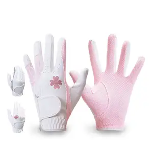 Gants de golf pour femmes blanc bleu-1 paire de gants en cuir Pu pour la main gauche et la main droite avec un design respirant