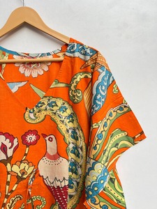 Kaftan en coton pur, imprimé oiseaux et fleurs, kaftan indien en coton, robe d'été respirante, tenue de plage bohème, robe de plage - Product Image 6