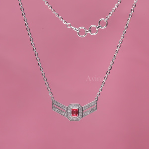 Collar con Colgante de Barra Geométrica de Zafiro Rosa Corte Esmeralda y Diamante Cultivado en Laboratorio Certificado por IGI en Oro Blanco de 18K, Joyería Fina de Lujo - Product Image 3