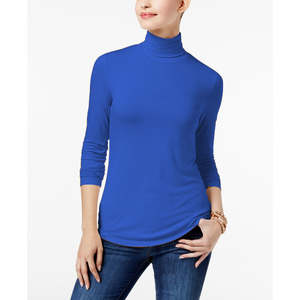 Top a Collo Alto Blu da Donna Maison Jules con Ricamo Floreale, Colletto Asimmetrico in Pizzo e Logo Ricamato, Lunghezza Lunga, Taglia XS - Product Image 1