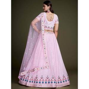 ชุดเลเฮนกาโชลีผ้าจอร์เจตต์สีชมพูอ่อนสวยงาม พร้อมงานปัก สำหรับงานแต่งงาน - Product Image 2