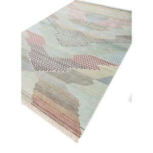 Tapis Manchaha grande surface bleu, noué à la main, en laine et soie de bambou, motif géométrique rectangulaire patchwork pour la maison, la voiture, le couloir - Modèle - Product Image 2