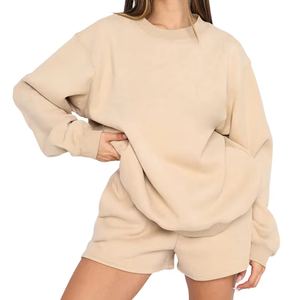 Ensemble sweat short et sweat pour femmes surdimensionné décontracté élasthanne/polyester en éponge solide et respirant pour l'automne et l'hiver vente en gros - Product Image 1
