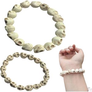 สร้อยข้อมือหัวกะโหลก2ชิ้น (ขนาดใหญ่) พร้อมลูกปัดฮาวไลท์สีเทอร์ควอยส์สีฟ้าครามของทิเบตลูกปัดมาลา - Product Image 2