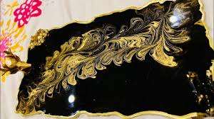 Super Qualité Noir Grand Plateau à Pilules Art Déco Moderne Or Poignées Grand Cadeau de Pendaison de Crémaillère Décoratif Résine Acrylique Plateau de Service - Product Image 5