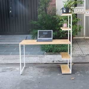 SFBK006-Minimalist Design <b>Workstation</b> with Iron and Wood Frame High Quality Rubberwood Material - Product Image 2