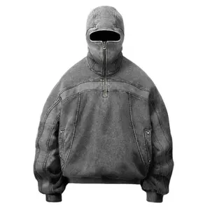 Hoodie ukuran plus untuk pria, hoodie Sweatshirt ukuran plus, hoodie ritsleting wajah penuh ninja cuci asam, hoodie untuk pria dengan lubang mata