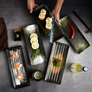 批发日本12英寸陶瓷拼盘瓷器寿司盘复古矩形拼盘上菜托盘，非常适合派对食品